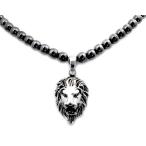 Accents Kingdomメンズ磁気ヘマタイトラウンドビーズネックレス ステンレススチールライオンヘッドペンダント Accen 並行輸入品