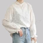 白い シャツ 長袖修身上着 薄手綿糸 刺繍ブラウス 大人きれいに着やせおしゃれス 韓国風 ゆったりしたサイズ 森ガール