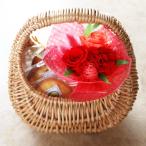 【送料込】『ピクニック』プリザーブドフラワーのミニブーケ&和歌山産フルーツの焼き菓子in手提げバスケット(レッド)【花とスイーツギフト】母の日