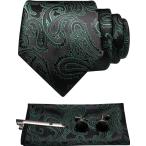 ネクタイ カフス ボタン チーフ セット メンズ フォーマル おしゃれ ビジネス 結婚式 パーティー 披露宴 結婚式 プレゼント ペイズリー柄 ダークグリーン