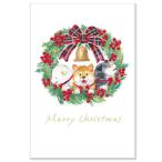 しばいぬとクリスマス ポストカード リース / 可愛い 柴犬 村田なつか 箔押し はがき