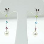 真珠 パール ピアス あこや真珠 パール ピアス 7mm-7.5mm ホワイトカラー アコヤ本真珠 デザイン 揺れる フック フープ 半貴石 ロング