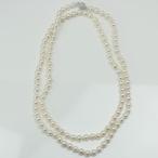 真珠 パール ロング ネックレス あこや真珠 ロング パールネックレス 6mm-6.5mm 80cm ホワイトピンクカラー バロックパール シルバー アコヤ本真珠 カジュアル