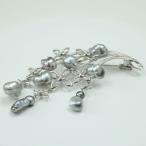 真珠 パール ブローチ 黒蝶真珠 6mm-8mm ケシパール パール ブローチ 8pcs グレーカラー シルバー デザイン 冠婚葬祭 卒業式 入学式　黒真珠