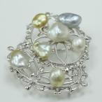 真珠 パール ブローチ 南洋白蝶真珠 6mm-8mm パール ブローチ マルチカラー シルバー 南洋ケシ パール カジュアル 9304