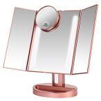 LEEPWEI 化粧鏡 LED三面鏡 折りたたみ式 10倍拡大鏡付き 明るさ調節 180度回転