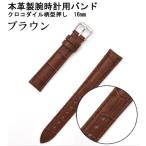〔腕時計用ベルト2本組〕本革バンド クロコダイル柄型押し16mmブラウン