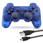 Fancyan PS3 用 ワイヤレスコントローラー 6軸センサー DUAL SHOCK3 ゲームパット 互換対応 USB ケーブル 日本語説明書 (透明ブルー)