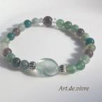 天然石パワーストーンブレスレット レディースアクセサリー  大粒タンブルカットフローライト＆モスアゲートの天然石ジュエルブレスレット