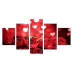 絵画 インテリア アートパネル 薔薇 ハート 赤 5ピース 全幅200cm 40cm×60cm×2枚 40cm×80cm×2枚 40cm×100cm×1枚