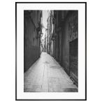 スペイン写真  バルセロナの路地インテリアモノクロアートポスター額装 S〜Lサイズ AS1884