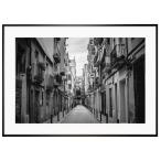 スペイン写真  バルセロナの路地インテリアモノクロアートポスター額装 S〜Lサイズ AS1885