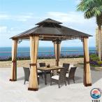 10x10 футов. наружный беседка, противомоскитная сетка имеется aluminium составной panel Dub Leroux f верх, двор, шпаклевка .o, газонная трава сырой для наружный изоляция жесткий верх беседка 