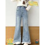  девочка flair Denim ботинки cut брюки ребенок одежда низ высокий талия прекрасный ножек джинсы длинные брюки стиль одноцветный осень первый зима ученик начальной школы ученик неполной средней школы женщина . одежда посещение школы посещение детского сада 