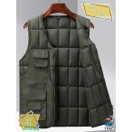 メンズ インナーダウンジレ ダウンベスト 軽量 インナーベスト 防寒 Vネック 秋 冬 通勤 保温 防寒アウター ノースリーブ 薄手 おしゃれ シンプル