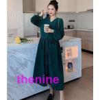 マタニティワンピース 春秋 秋冬ドレス ママ服 ロングドレス 緑 長袖 マタニティーウェア 産前産後 カジュアル 大きいサイズ 可愛い おしゃれ 人気