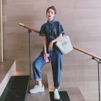 オールインワン レディース 夏 カジュアル 新作 夏服 夏コーデ  デニム ジャンプスーツ コンビネゾン ロングパンツ ウエストゴム ワイドパンツ 大人可愛い 韓国