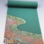 テイジン手描き付下げ反物青緑地手描...