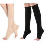 2足組 着圧ソックス つま先のない 弾性ストッキング 夜用 就寝時靴下 ハイソックスひざ下 腫れを改善する 足のケア レディース