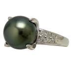  кольцо кольцо Pt900( платина ) черный жемчуг * бриллиант 0.35ct [ полный размер ]15 номер б/у произведена отделка бесплатная доставка ломбард лот 