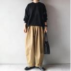 セットアップ レディース 秋服 春秋 トップス プルオーバー 丸首 長袖 前後差 黒 ボトムズ ワイドパンツ カーキ 大人 40代50代 きれいめ カジュアル 楽チン 秋物