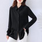 シャツ ブラウス レディース 長袖 オフィスカジュアル40代 大人きれいめ 着痩せ 大きいサイズ展開 トップス 上品 開襟シャツ ボタンシャツ 黒 チュニック丈