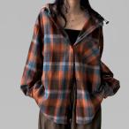 ショッピングネルシャツ チェック ネルシャツ ヴィンテージ ルーズシルエット 羽織り スイッチコーデ トップス レディース フリーサイズ メール便 2025秋冬新作 送料無料 フード付き