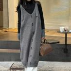 ワンピース ニット レディース ジャンパースカート サロペット ボタン スカート ニットジャンパースカート ニットサロペット ニットワンピース 秋冬重ね着風