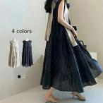 ショッピングワンピース 夏 レディース ワンピース レディース ノースリーブ ティアードワンピース ロングワンピース フレアワンピース aラインワンピース 無地 40代50代60代 リネンワンピース