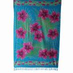  парео мульти- ткань салон бахрома 115X165 гибискус &pa-m leaf & плюмерия голубой [ почтовая доставка OK]190221