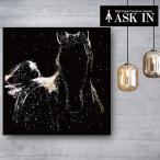 クリスタルアート　ブラックホース385 アートパネル 51x51cm 写真 おしゃれ キラキラ ゴージャス ホース 馬