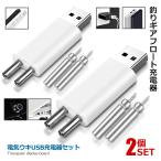 2個セット 電気ウキUSB充電器セット ギアフロート 発光電子フロート急速充電 使用し安全 耐久性 夜釣り 竿先ライト用 夜釣り フィッシング TSURIJUDE