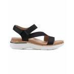 ショッピングRONI アース サンダル シューズ レディース Women's Roni Almond Toe Flat Strappy Casual Sandals Black Nubuck