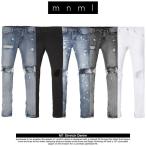 ショッピングダメージ mnml ストレッチ 裾ZIPジップ ダメージクラッシュジーンズ mnml M1 STRETCH DENIM BLACK/ミニマル デニム