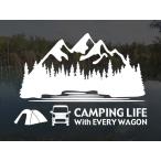 ショッピングステッカー エブリイワゴン DA17W CAMPING LIFE With EVERY WAGON ステッカー Sサイズ エブリイ ワゴン アウトドア キャンプ シール デカール カッティングステッカー