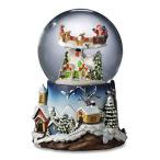 San Francisco Music Box Santa Flying Over Village Snow Globe