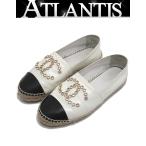 [ широкий хвост магазин ] Chanel CHANEL эспадрильи здесь Mark сандалии туфли без застежки белый × чёрный size38 35602 [14081]