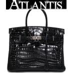 【広尾店】 エルメス HERMES バーキン30 クロコ・ニロティカス ハンドバッグ 黒 S金具 □N刻印 【14529】