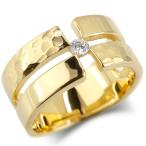 18金 リング ダイヤモンド クロス メンズ 指輪 ゴールド イエローゴールドk18 18k ピンキーリング 幅広 槌目 槌打ち ロック仕上げ 透かし 十字架 送料無料 人気