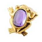 18金ピアス メンズ 片耳ピアス カエル ピアス アメジスト 蛙 スタッドピアス イエローゴールドk18 18k 2月誕生石 ファーストピアス
