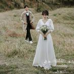 ショッピングコンクール 【大特価】ウエディングドレス 披露宴 前撮り ロング丈 袖あり 花嫁 ワンピース イブニングドレス ウエディングドレス 結婚式 ブライダル 7分袖 ブライダル