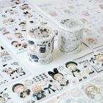 Alideco 2個 マスキングテープ 和紙テープ かわいい女の子 Molinta 漆黒 茶白色 45mm幅×5m巻 粘着 テープ 広幅 D