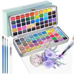 固形水彩 100色絵の具セット 固体水彩絵の具 水彩ペイントセット 水筆ペン パレット付き 携帯ボックス 水彩絵の具 トラベルセット アーテ