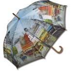 傘 名画木製ジャンプ傘（ジョルジュ B. 「パリストリート」） おしゃれ レディース 長傘 レイングッズ 雨の日 おでかけ 雨 雨傘 ワンタッチ 58cm