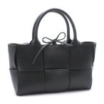 ショッピングヴェネタ ボッテガヴェネタ ミニアルコトート レザー ブラック マキシイントレチャート ショルダーバッグ ハンドバッグ 2WAY 黒 中古 送料無料