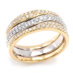 ショッピング15号 0.66ct天然ダイヤモンドリング 15号 K18YG K18WG パヴェダイヤリング 波模様 3バンド 3ロウ 三列 イエローゴールド 地金8.7g 中古 送料無料