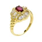 0.75ct天然ルビーリング 15号 K18YG 0.85ct天然ダイヤモンド オーバルカット フラワーモチーフ イエローゴールド 地金5.4g 中古 送料無料