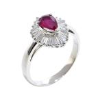 ショッピングルビー 0.632ct天然ルビーリング 12号 Pt900 0.43ct天然ダイヤモンド ペアシェイプカット ティアドロップカット プラチナ 地金4.8g 中古 送料無料