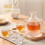 酒器セット 6点 冷酒器 耐熱ガラス製 徳利 杯 おちょこ 冷酒グラス 日本酒 熱燗 冷酒 保温 家飲み ぐい呑み 父の日 退職祝い 結婚祝い プレゼント 記念品