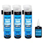 AZ バイク用チェーンメンテナンス4点セット (MCC-002 チェーンクリーナーパワーゾルスプレー650ml 3本+MOc-001 チェーンルブ[EP]110ml )